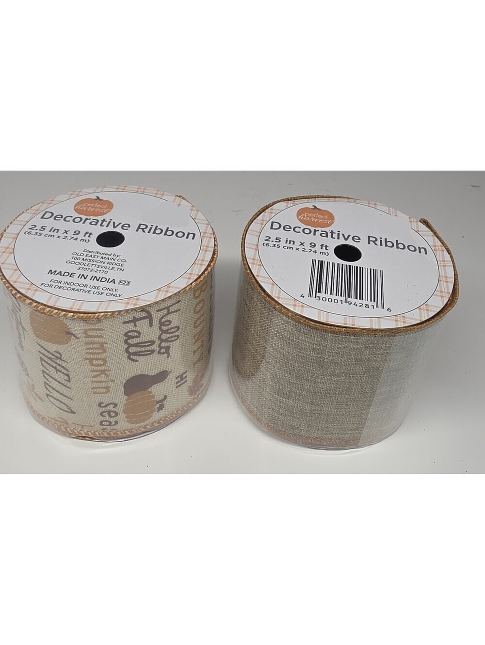 2 Rolls 2.5 inch Fall Wired Edge Ribbon Hello Fall Pumpkin Burlap Decor